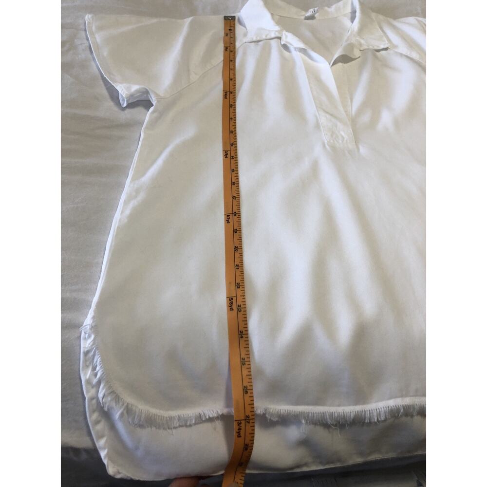Amandi Blouse M White Split Neck Short Sleeve Frayed Hem! Tencel! - Picture 6 of 9